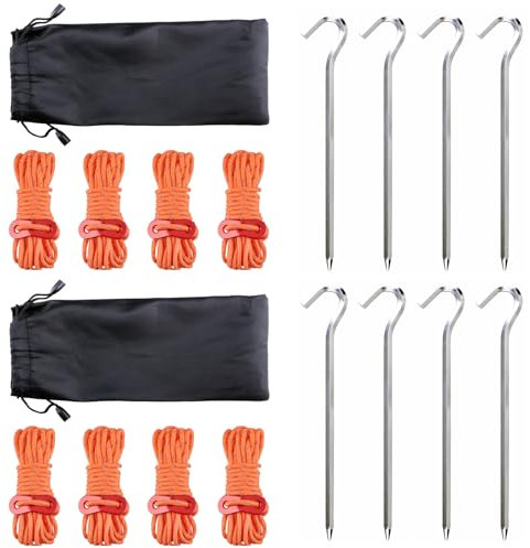 TRIWONDER Reflektierend Abspannseile, Paracordseil mit Seilspanner und Heringe für Zelt, Camping, Wandern, Strand (Orange - 8 Stück)