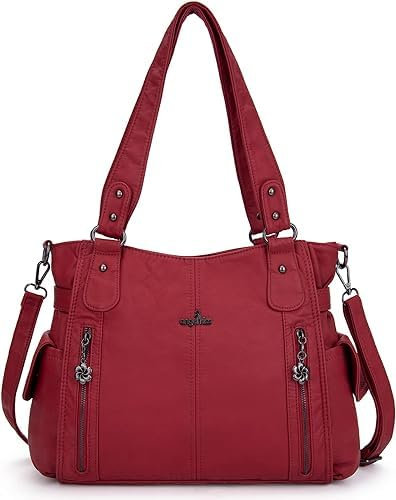 ZOCAI AngelKiss Handtasche Damen Schultertasche Multifunktionale Umhängetaschen Gewaschenes Veganes Leder Wasserdicht mit Reißver Schlusstaschen Reißverschlusstasche (Rot)