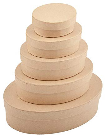 WANDIC Pappmaché-Box, Set mit 5 ovalen Mini-Kraftpapierboxen mit Deckel, ideal zum Basteln und Aufbewahren, Accessoires, Kosmetik, Schmuck, Geschenke, Zuhause