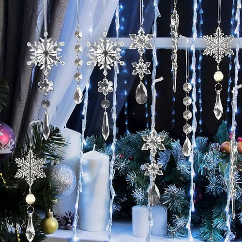 Acryl Eiszapfen Schneeflocke Anhänger - 10 Stück Deko Eistropfen, Weihnachtsbaum Kristall Schmuck, Christbaumschmuck