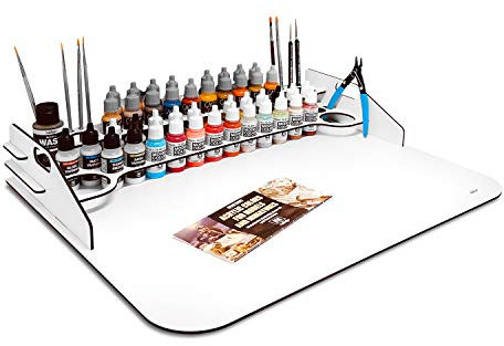 Paint Station Vallejo with Large Work Table, Organizer Paints Model Making, Miniature Brushes, Tools, for Painting Miniatures, W40K, Model Kits. Paints NOT Included