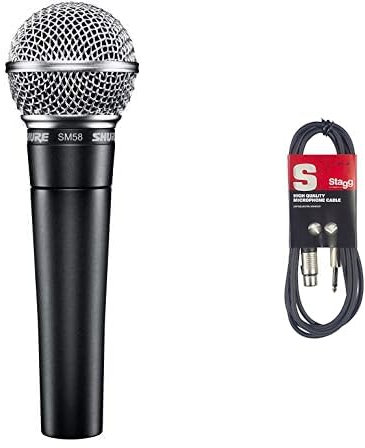 Shure Dynamic Microphone Sm58-S Black and Silver, Vocal Cardiodie & Stagg 6 m Câble Microphone XLR - Phono de Haute Qualité - Noir