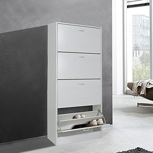Dmora Lineares Schuhregal mit vier Klapptüren, Made in Italy, Farbe Eiche gebleicht, Maße 63 x 150 x 24 cm