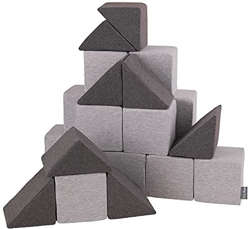 KiddyMoon Schaumstoff Würfel 14 cm Weiche Blöcke 24 Stücke Für Kinder Softbausteine UE, Mix: Hellgrau-Dunkelgrau