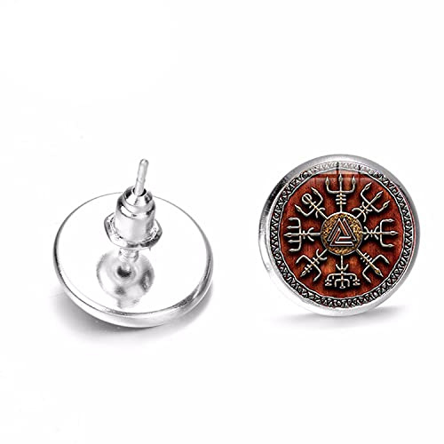 Retro Folk-Custom Viking Kompass Ohrringe Männer Frauen Kunst Foto Glas Edelstein Piercing Ohrstecker Punk Rune Ethno Schmuck