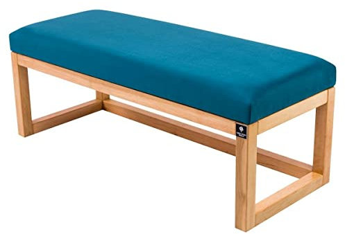 EMRA WOOD M-Deko LPG-2 Holz Sitzbank Polsterbank Sitzbezug Velours Gestell Massivholz Erle Natur Breite 80cm (Türkis Velours Casablanca2313)