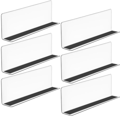 ULTECHNOVO Shelf Dividers, 6 Clear Plastic L-Shaped Dividers, 20 x 6 cm | Clear shelf dividers create neat sections for easier product sorting and organised storage in shops, kitchens and bedrooms