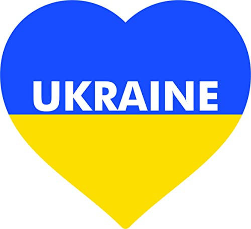Ukraine Heart Flag Vinyl Sticker, Blue and Yellow, Self-Adhesive, 9.5cm x 8.6cm, Pack of 2, for Car, Van, Laptop