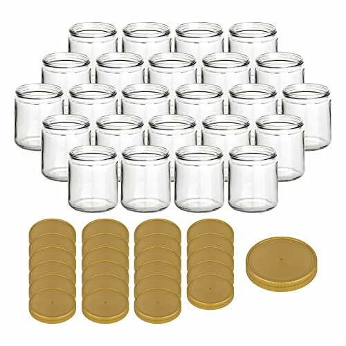 gouveo Lot de 24 pots à confiture 500 g «Miel» avec couvercles en plastique doré – Pots de conservation vides avec bouchons à vis pour miel, confiture (HGPP500G)