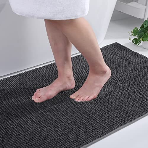 Homaxy Chenille Badezimmerteppich rutschfeste Badematte Waschbar Badteppich Weich Badvorleger Saugfähige Duschvorleger für Badezimmer - 50x80 cm, Dunkelgrau
