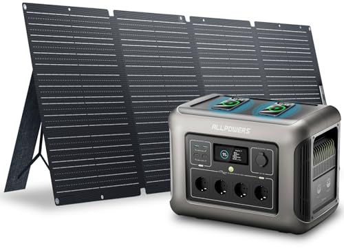 ALLPOWERS R1500 1152Wh Tragbares Powerstation, 4* 230V/1800W AC-Steckdosen AKKU Mobiler Stromspeicher Solargenerator mit 200W Solarpanel für Home Notfall Camping Freien Garten Stromausfälle Wohnmobil