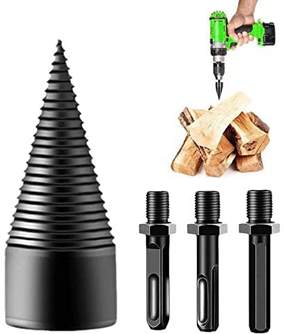 YEJAHY Spaccalegna da 32 mm Con 3 Manici per Trapano, Coni a Vite, Preciso e Veloce per Legno da Ardere, Elettrico