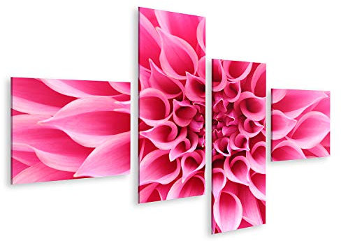 islandburner Bild auf Leinwand Abstrakte Nahaufnahme (Makro) von rosa Dahlie Blume mit hübschen Blütenblättern Wandbild Leinwandbild Bilder für Wohnzimmer GARO-4LP