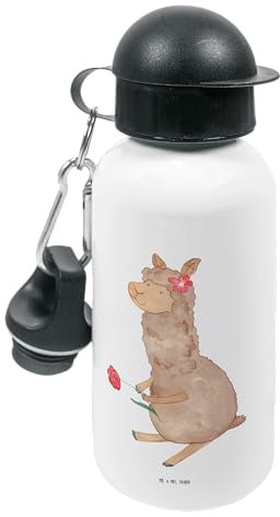 Mr. & Mrs. Panda Kindertrinkflasche Alpaka Blume - Geschenk, Motiv Alpaka, Alpaka Witz, Trinkflasche Für Kinder, Trinkflasche Für Schule, Lamas,