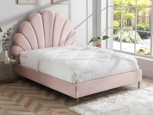 Vente-unique-Letto conchiglia 160 x 200 cm Velluto Rosa - LIVAYA