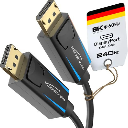 KabelDirekt – 4K & 8K DisplayPort Cable, 240Hz – 2x 5m – Available in 1-5m – DP Cable for all DisplayPort connections (DP 1.4, achieves 8K@60Hz on PCs, Laptops, Gaming Monitors, black)