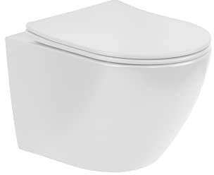 Inodoro suspendido FRANCO Easy Clean Rimless/Rimfree (sin borde) incl. asiento de inodoro con mecanismo de cierre suave + extraíble en BLANCO MATTE