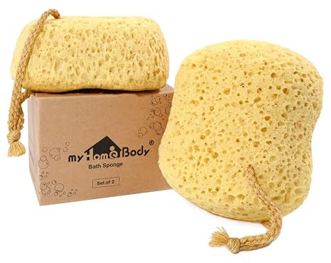 myHomeBody Spugna da bagno, spugna di spugna di loofah, spugna per il corpo per la doccia - Dimensioni grandi, molta schiuma, Curvy, confezione da 2 pz.
