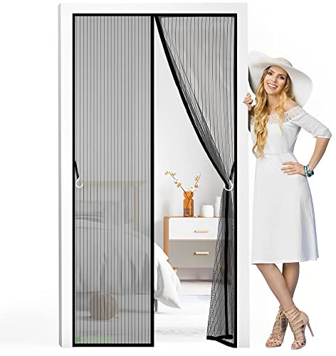 Window Mosquito Net to Keep Bugs Out, 220 x 205 cm Door Curtain Automatic Closing Fly Insect Bug Screen Net Mesh Hands Free Pet and Kid Friendly, Black
