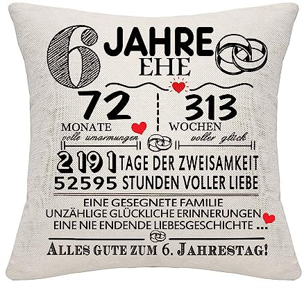 Bommex 6 Jahre Ehe Geschenk 6. Hochzeitstag Kissen Abdeckung Keepsake Dekoration Geschenk für Paare Eltern Frauen Männer Mama Papa Ehemann Frau Oma Opa Tante Onkel Freunde (6. Jahrestag)