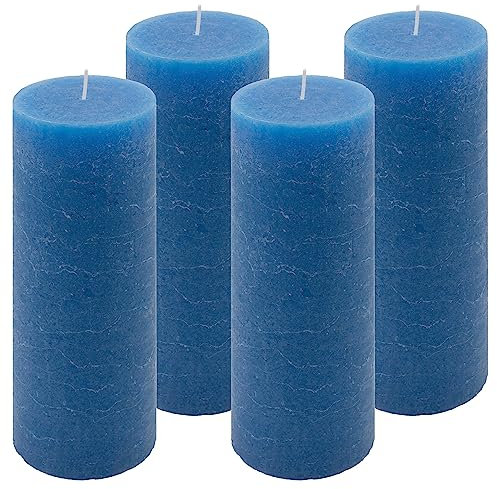 Rustik-Kerze Höhe 20 cm Ø 7,5 cm lange Brenndauer Rund-Kerze Säulenkerzen Kerzen-Deko Tafelkerzen Weihnachts-Kerzen Hochzeits-Deko (blau, 4)