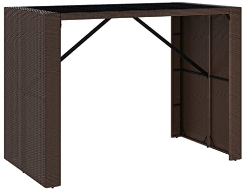 Tidyard Bartisch mit Glasplatte Stehtisch Tresentisch Küchentisch Bistrotisch Esstisch Bartresen Tisch Küchentresen Braun 145x80x110 cm Poly Rattan