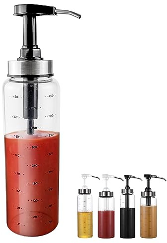 DOERDO DD 500ml Olive Oil Pump Dispenser, Black | Condiment Press Bottles, Glass Pump Dispenser, For Honey Ketchup Salad Dressing Hot Sauces