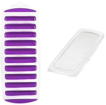 Bandeja para Cubitos de Hielo parte Inferior de Silicona Cubitos de Hielo Reutilizables de Fácil Liberación con Tapa Extraíble Antiderrames para Bebidas Deportivas y Botellas de Agua (Morado)
