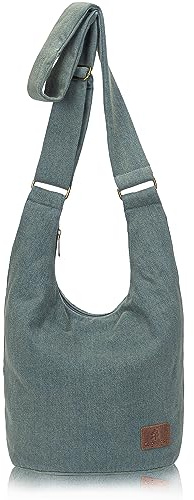 Coton Pose Hippie-Umhängetasche für Damen, Reißverschluss, großes Fassungsvermögen, Segeltuch, Jacquard-Stoff, handgefertigte Taschen, Denimgrün, long10 width7 high12“