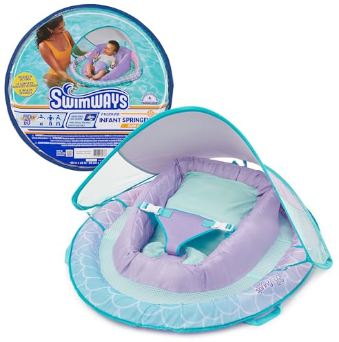 SwimWays Springschwimmer für Kleinkinder mit Baldachin, für Kinder von 3–9 | Patentierte innere Feder verbessert das Gleichgewicht; schnelles Aufblasen und Tragetasche für einfaches Reisen; schützendes