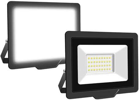 Willpower 2pcs Foco LED Exterior 30W 3000LM Proyector LED Impermeable IP66 Luz LED Exterior 6000K Blanco Frío Luz de Inundación Luz de Seguridad Iluminación para Garaje Patio Jardín Terraza