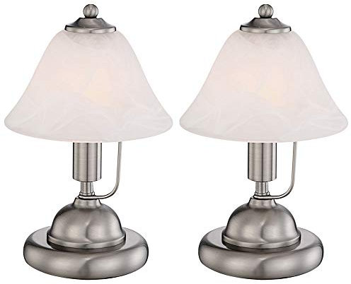 GLOBO Tischleuchte Touch Nachttischleuchte Alabaster Glas Tischlampe Schlafzimmer, Nickel matt, 1x E14 Fassung, DxH 17x27 cm, 2er Set