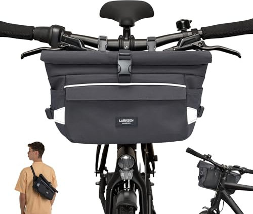 LARKSON Lenkertasche Fahrrad Grau - Lasse - 2 in 1 Fahrradtasche & Umhängetasche - Bikepacking Tasche für Lenker Vorne mit Reflektion - Wasserabweisend