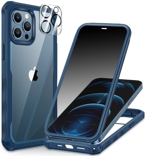 CENHUFO Compatible with iPhone 12 Pro Max Case Built-in Privacy Screen Protector with Camera Lens Protector, 360 Full Body Privacy Case for iPhone 12 Pro Max with Anti Spy Screen -Blue