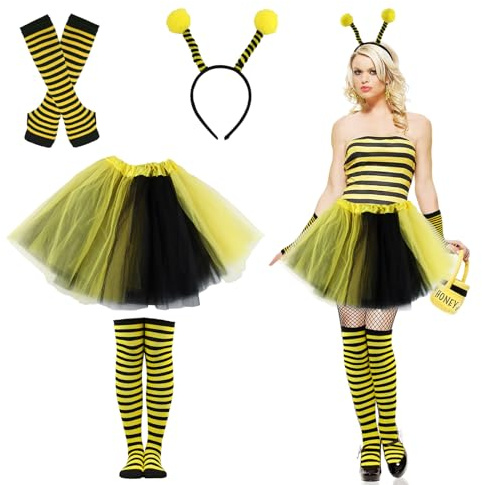 Taozoey Disfraz Carnaval Abeja Mujer, 4 Piezas Disfraces Cosplay de Avispa Adulto, Disfraces de Carnaval para Cosplay Carnaval Vestir
