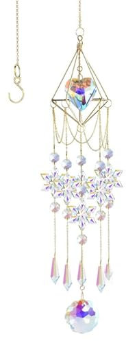 Sonnenstrahlen treffen Schneeflocken: Kristall-Windspiele mit Regenbogen- und Metallakzenten, Regenbogen-Windspiel (Liebe)