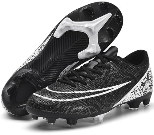 Rokiemen Football Boots Men's Professional Competition Athletics Training Sneakers Breathable Soccer Shoes Outdoor Football Shoes for Teenage Unisex Black UK 9.5