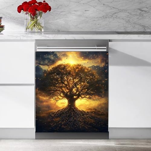 Tree Pattern Dishwasher Cover Magnetic Stic,Washers Front Door Cover Stic,Kitchen Refrigerator Magnetic Cover Panel Decals 23W x 26H inchs