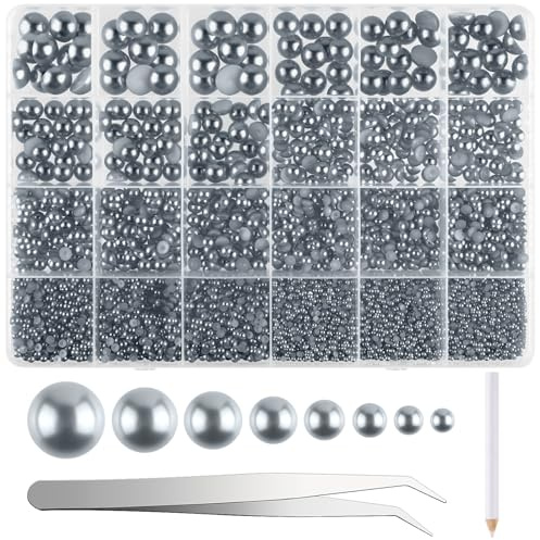 NACHLYNN 12000 Stück Perlen mit Flacher Rückseite 8 Silber Größen Halbrunde Perlen Größen Perlen Cabochon für Zum Basteln,Dekorieren, Schuhen Basteln von Handyhüllen