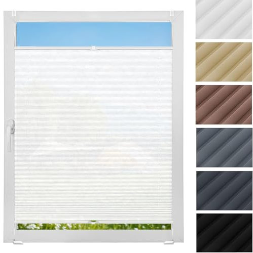 Jalousien Fenster Raffrollo, Fenster Plissee 24 x 200 cm, Nach Maß Qualität Ohne Bohren, Faltrollo Lichtdurchlässig Rollo, Jalousie Easyfix Faltrollo, für Fenster & Tür, Weiß