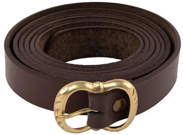 Vehi Mercatus Mittelalter Gürtel- Leder - 2,2 cm breit - in Rot, Grün, Braun, Schwarz - Messingschnalle oder Ring- für Wikinger, LARP, Reenactment, Alltagsgebrauch (Gürtelschnalle, Braun, 190cm)