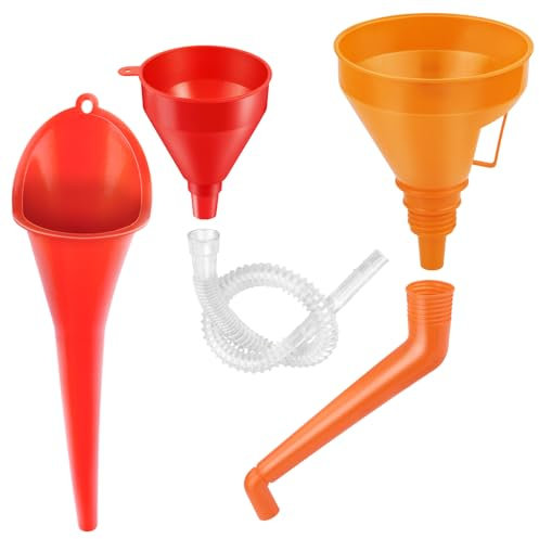 3 Pcs Flexible Funnel Set - Universal Oil, Gasoline, Fuel, Petrol Engine Plastic Wide Mouth With Detachable Spout and Long Mouth for Motorcycle, Car, Automotive, Water Transfer