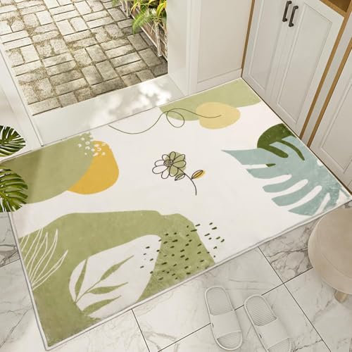 TUKDAK Green Door Mats Indoor Washable,Non-Slip Entrance Doormat,Soft Entryway Rugs,Kitchen Small Rug,Inside Floor Mat,Girls Boho Botanical Print Floor Carpet,Laundry Room Bathroom Front Door Carpet