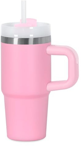 Muwnrol Vaso de 396.9 g con asa y popote para niños, vaso aislado al vacío de acero inoxidable que mantiene el frío calor y el hielo, regalos para niños (rosa)