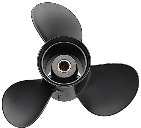 DOFABI 9,9 x 13 Außenborder-Propellermotor for Boote, 25–30 PS, Aluminiumlegierung, for Mariner-Propeller, schwarz, 10 Spline-Zähne, 3 Klingen Bootsmotorpropeller