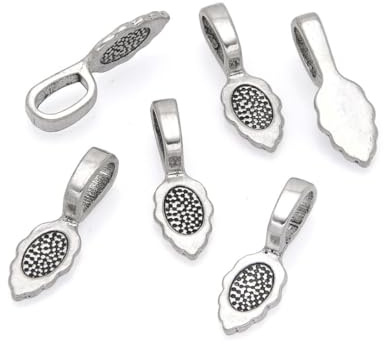 100pcs 26mm Glue On Jewelry Bail Pendant Clasp Antique Silver 15mm (0.6 Inch) Leaf Flat Pad Base Bulk for DIY Craft Jewelry Making MC-P2