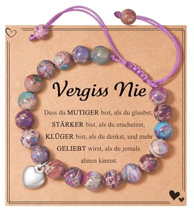 POWWA Naturstein Herz Armband für Tochter Enkelin Nichte mit Geschenk Nachricht Karte, geeignet als Geschenke auf Geburtstag Graduierung Weihnachten Neujahr