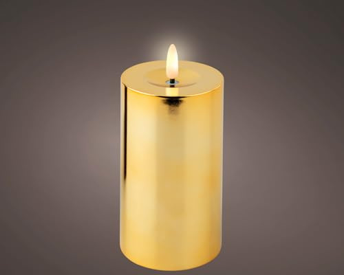 Lumineo LED Kerze Wachs Gold/warmes Weiss 15cm