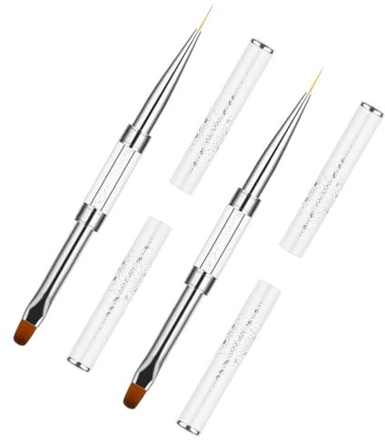 Thinp 2 Pcs Double Ended Gel Builder Brush,Builder Gel Nail Brush Hard Gel Nail Brush Nail Drawing Brushes French Tip Brush Nail UV Gel Brush Gel Brushes for Builder Gel Nails Art Design,White