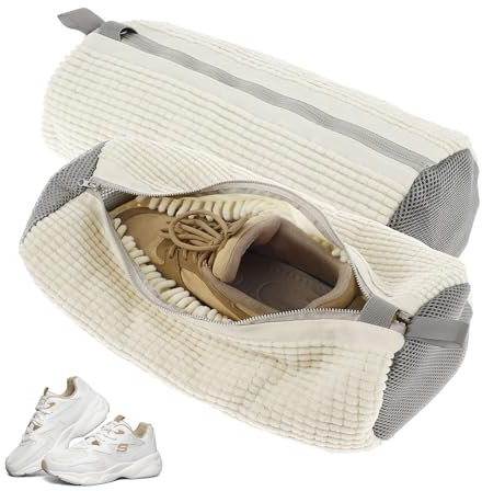 Ketilrub 2 Pcs bolsa lavadora zapatillas, bolsa para lavar zapatillas en lavadora, Saco Lavadora para zapatillas Lavar para Organizador y Viajes (Blanco)